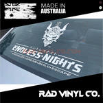 ENDLESS NIGHTS, CAR WINDSHIELD BANNER,DECAL, VINYL STICKER, JDM, NIGHT KIDS, car sticker, window sticker, window banner