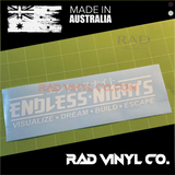 ENDLESS NIGHTS, CAR WINDSHIELD BANNER,DECAL, VINYL STICKER, JDM, NIGHT KIDS, car sticker, window sticker, window banner