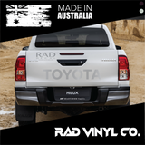 TOYOTA, toyota hi-lux, hilux, tailgate decal. tailgate sticker, car decal, vinyl sticker, pick up truck